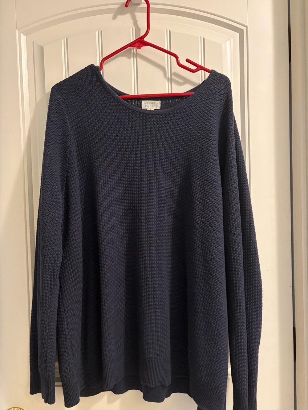 Women’s Navy Cotton Blend Waffle-Knit Sweater